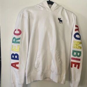 Abercrombie & Fitch White Hoodie with Colorful Lettering